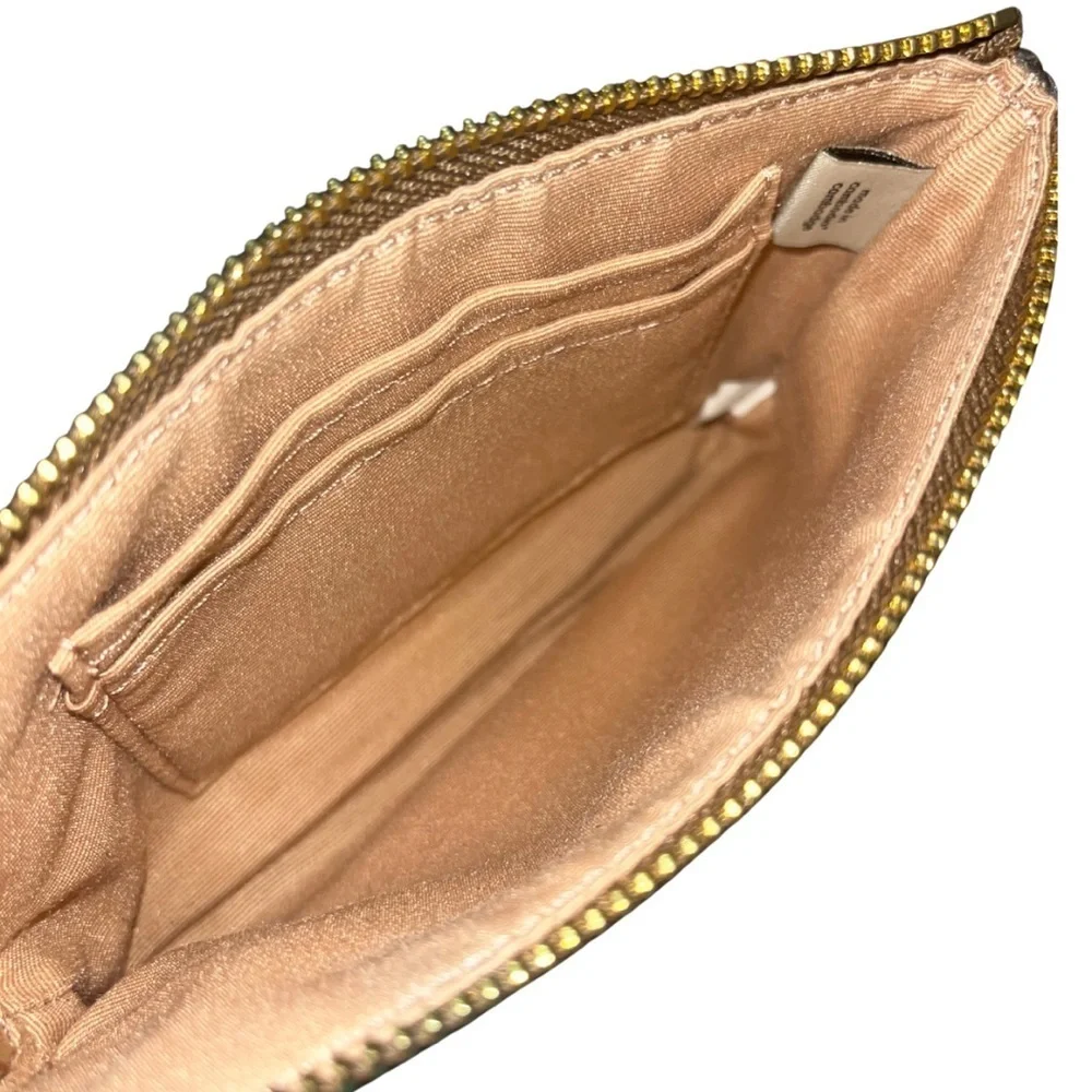 COACH Corner Zip Wristlet Signature Canvas Gold Stripe